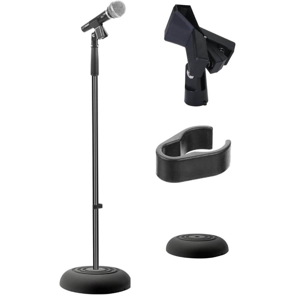 Adjustable Microphone Stand - Universal Mic Stand with Compact Heavy Base, Floor
